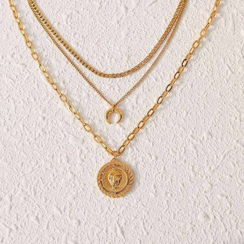 Lion & Moon Layered Necklace
