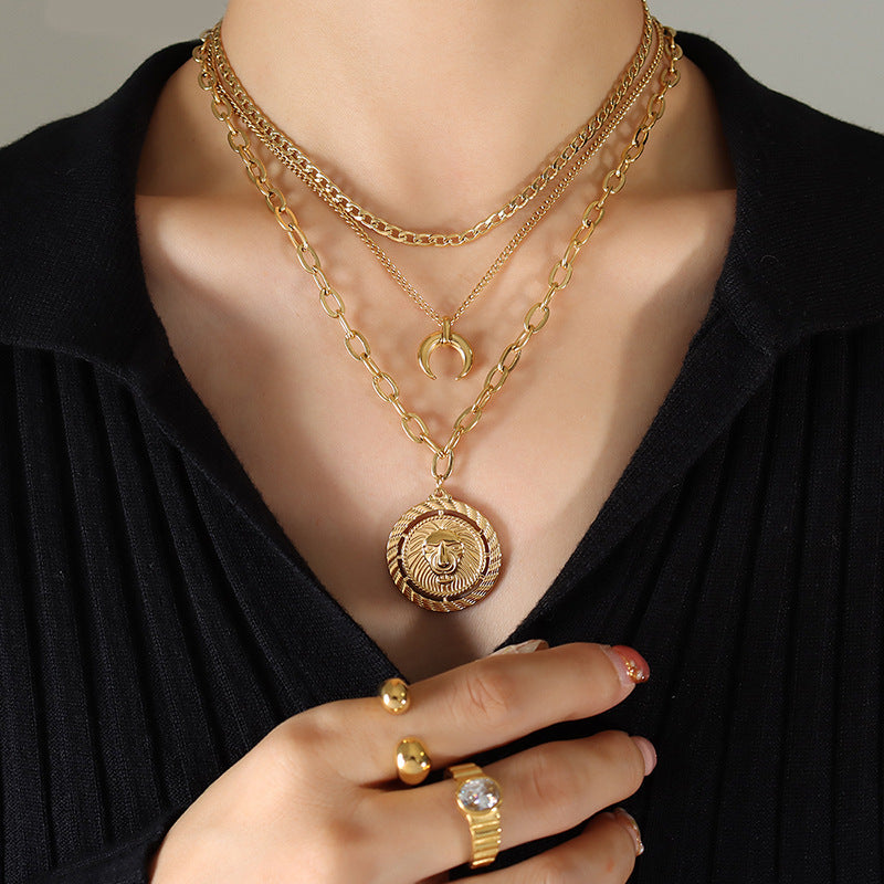 Lion & Moon Layered Necklace