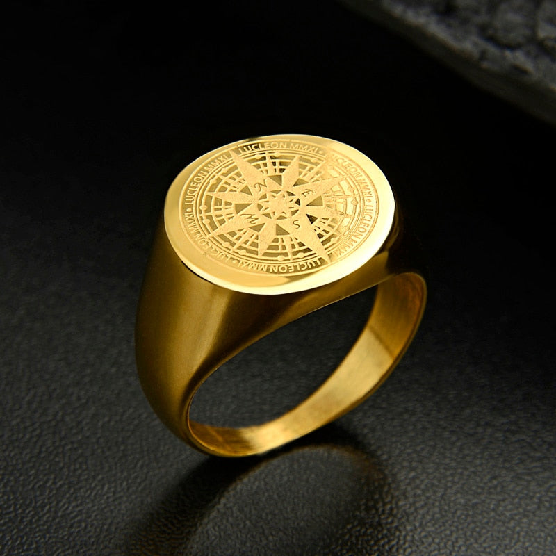 COMPASS RING 18K GOLD PALTED